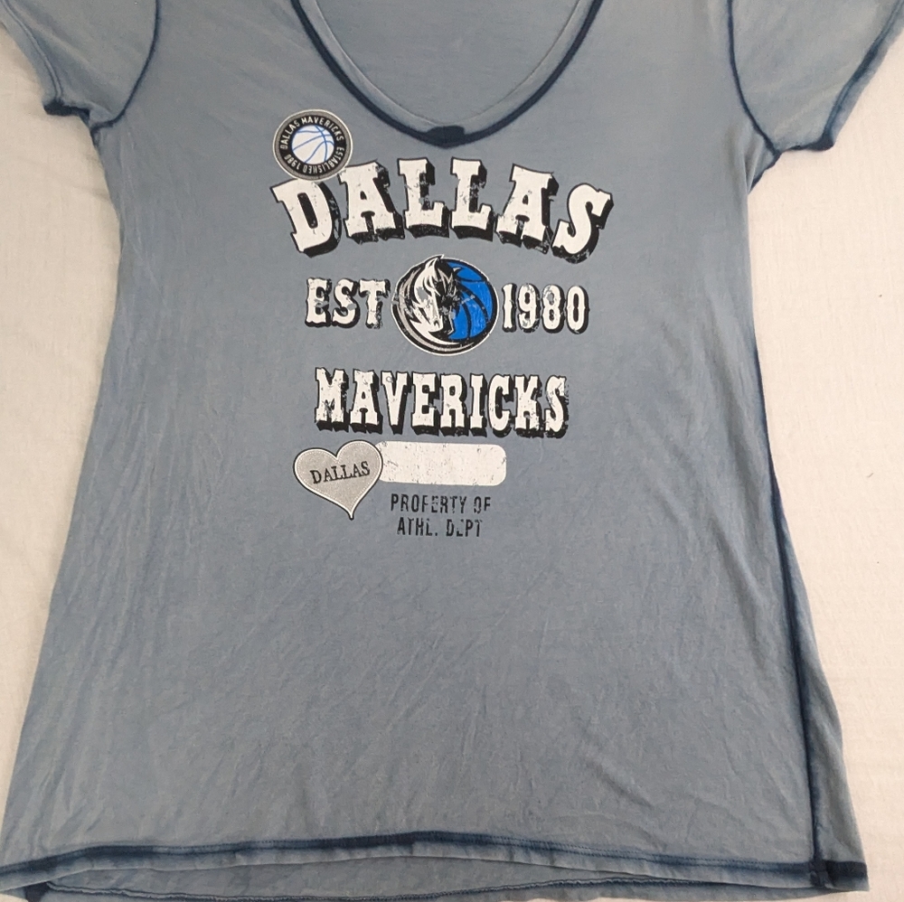 DALLAS MAVERICKS Retro T-shirt Light Blue Grey Flattering Cut Cap Sleeve XL